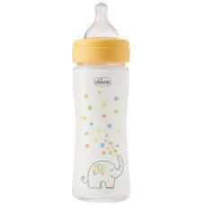 Бутылочка стекло Chicco PERFECT Easy, 240 мл, соска силикон, 0 м+