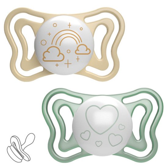 Пустушка Chicco Physio Light, силікон, 2-6 міс., 2 шт., люмінесцентна