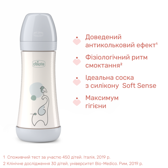 Бутылочка пластик Chicco PERFECT 5 Elephant, 300 мл, соска силикон, 4 м+ Бутылочка пластик Chicco PERFECT 5 Elephant, 300 мл, соска силикон, 4 м+