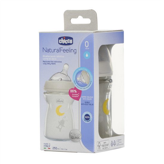 Бутылочка стекло Chicco Natural Feeling NEW, 250 мл, 0м+ Бутылочка стекло Chicco Natural Feeling NEW, 250 мл, 0м+