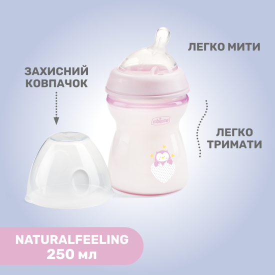 Бутылочка пластик Chicco Natural Feeling NEW, 250 мл, 2м+ Бутылочка пластик Chicco Natural Feeling NEW, 250 мл, 2м+
