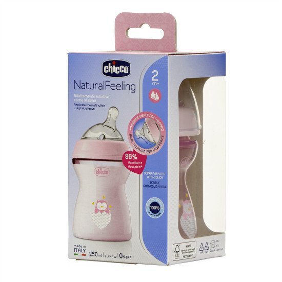 Бутылочка пластик Chicco Natural Feeling NEW, 250 мл, 2м+ Бутылочка пластик Chicco Natural Feeling NEW, 250 мл, 2м+