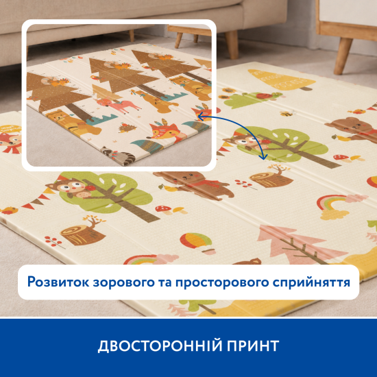 Великий двосторонній термокилимок Piccolino "Лісові звірята", 180х200х1 см