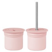 Чашка-контейнер з трубочкою силіконова MinikOiOi Sip+Snack - Pinky Pink / Powder Grey Чашка-контейнер з трубочкою силіконова MinikOiOi Sip+Snack - Pinky Pink / Powder Grey