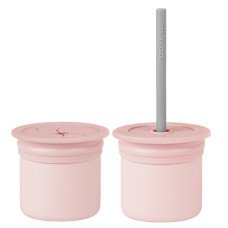 Чашка-контейнер з трубочкою силіконова MinikOiOi Sip+Snack - Pinky Pink / Powder Grey