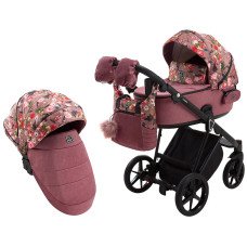 Коляска 2 в 1 Adamex Porto Flowers-2 розовый