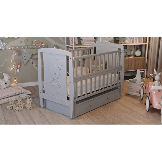 Ліжко Babyroom Умка DUMYO-3 маятник, ящик, відкидний бік бук сірий Ліжко Babyroom Умка DUMYO-3 маятник, ящик, відкидний бік бук сірий