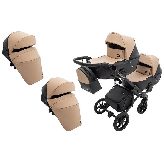 Коляска 2 в 1 для двійні Bair Kiwi DUO ECO BKD-18/15 капучино / чорний Коляска 2 в 1 для двійні Bair Kiwi DUO ECO BKD-18/15 капучино / чорний