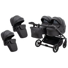 Коляска 2 в 1 для двойни Adamex Leo Duo Eco SA-2 черний